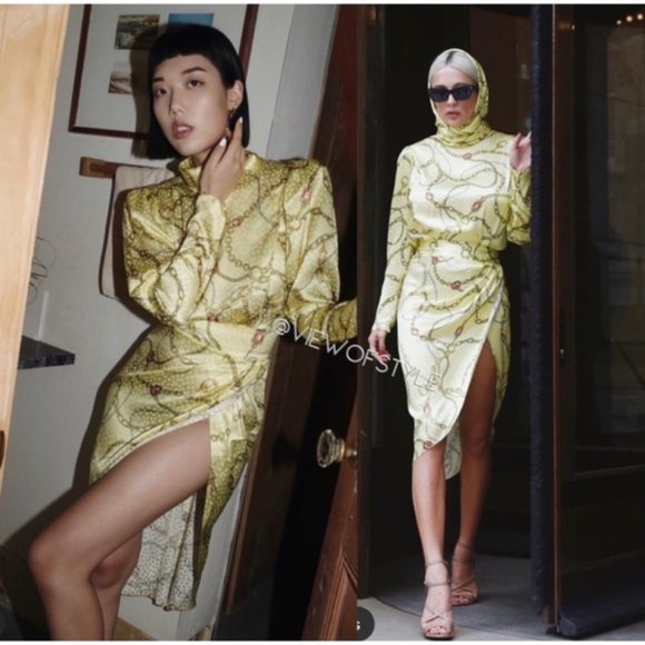 *SOLD* Ronny Kobo Kaira Silk Chain Link Printed Satin Dress NWT - Picture 8 of 15